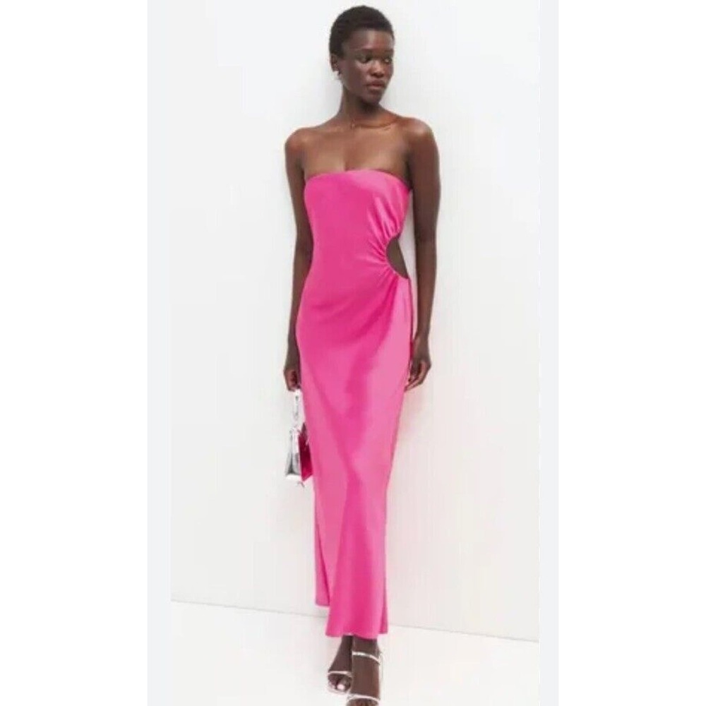 Reformation Nevaeh Pink Slip Dress Small Satin Strapless Cut Out Maxi Dress